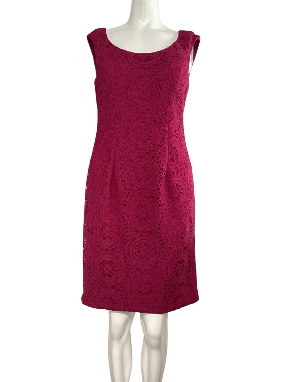 Adrianna Papell Raspberry Crochet Sheath Dress